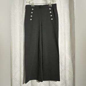 H&M Gray High-Waisted Wide Leg Pants with Decorative Buttons ~ Size Medium